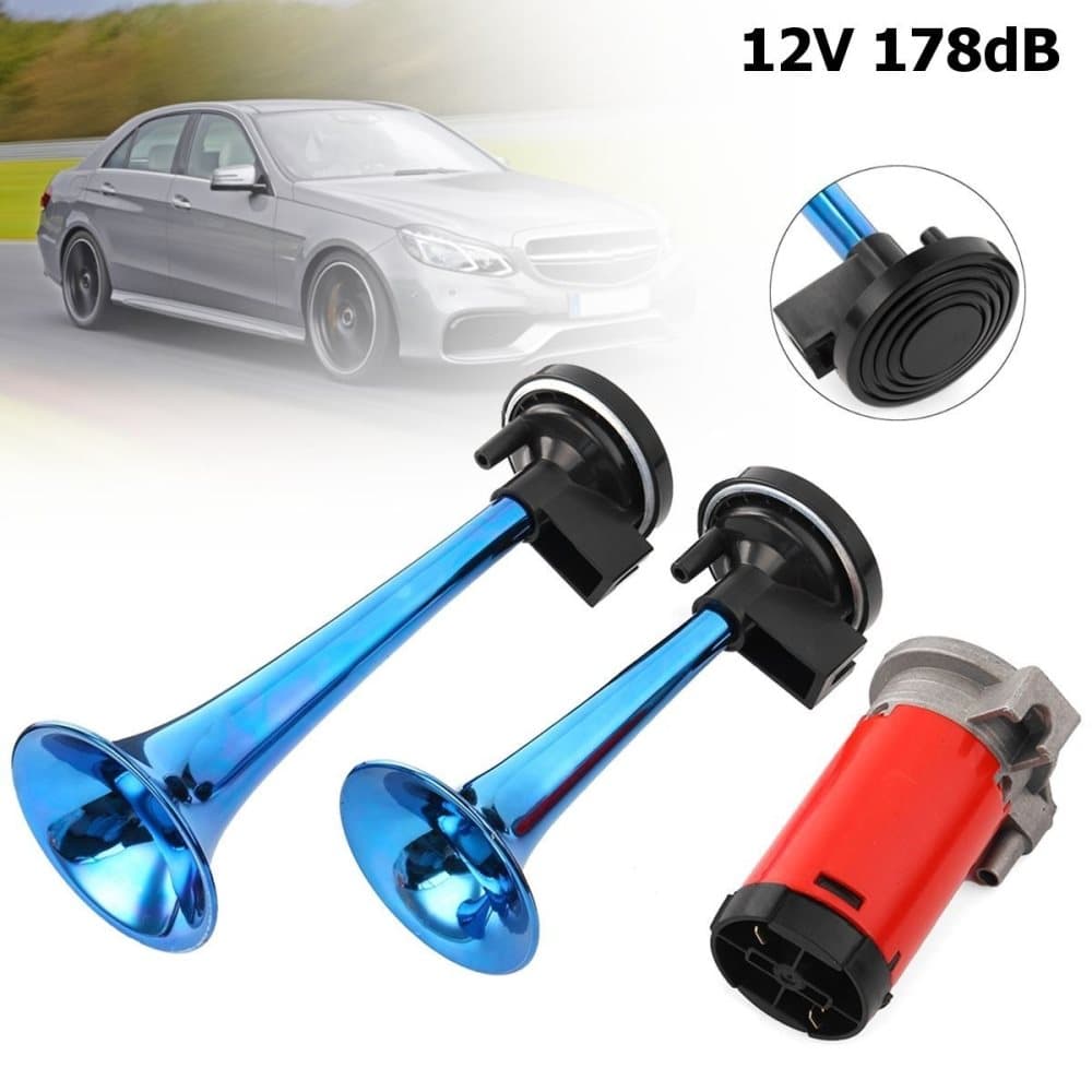 12V 178dB Blå Dual Super Loud Air Horn Trumpet Kompressor För Bil