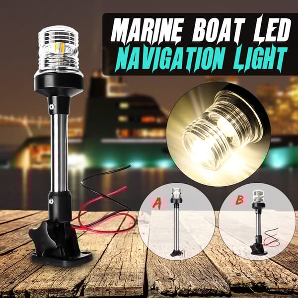 Nedfällbar Nedfällbar LED-navigeringsljus för yachtbåt akterankarljus 12-24V 25cm Pactrade marinbåtseglingssignalljus(Justerbar bas av typ B)