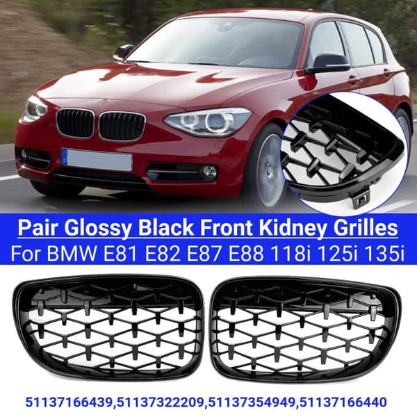 Par främre njurdiamantgrill för BMW 1-serie E81 E82 E87 E88