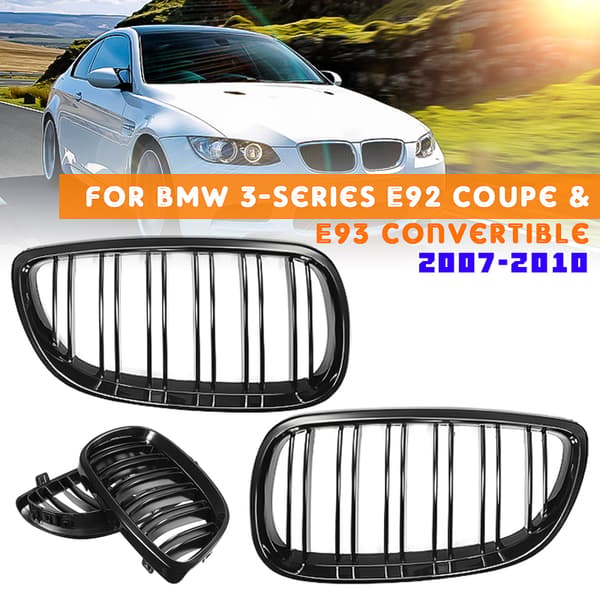 2 STK venstre+højre blank sort frontgitter til BMW 3-serie E92 Coupe & E93 Cabriolet 2007-2010