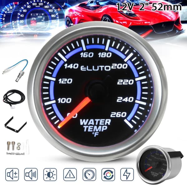 2" 52 mm 80-260°F Vandtemperaturmåler Blå LED Sort Face Car Meter + Sensor(Vandtemperaturmåler - Fahrenheit)