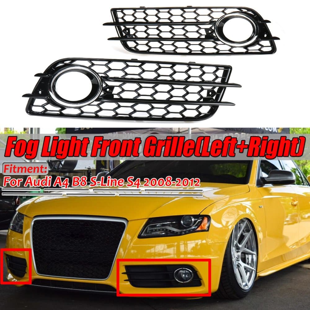 2ST S-Lines S4 Bumper Dimljus Honeycomb Grill Grille För Audi A4 B8 2008 2009 2010 2011 2012(svartkrom, plätering)