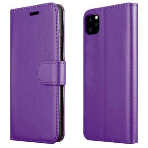 Apple iPhone 11 Pro Max (6.5") Leather Case Magnetic Wallet Cover +Tempered Glass (Purple) Book Wallet