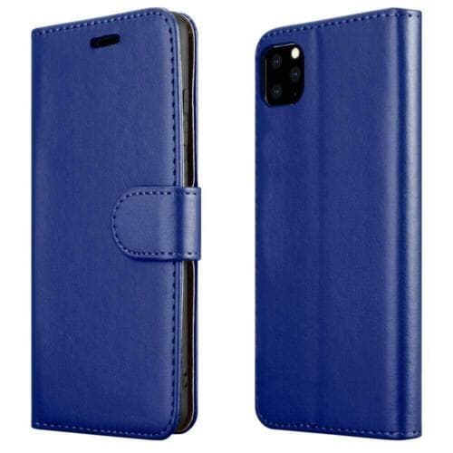Apple iPhone 11 Pro Max (6.5") Leather Case Magnetic Wallet Cover +Tempered Glass (Blue) Book Wallet