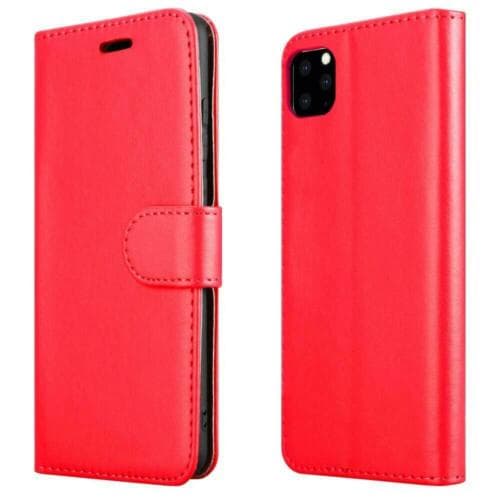 Apple iPhone 11 Pro Max (6.5") Leather Case Magnetic Wallet Cover +Tempered Glass(Red) Book Wallet