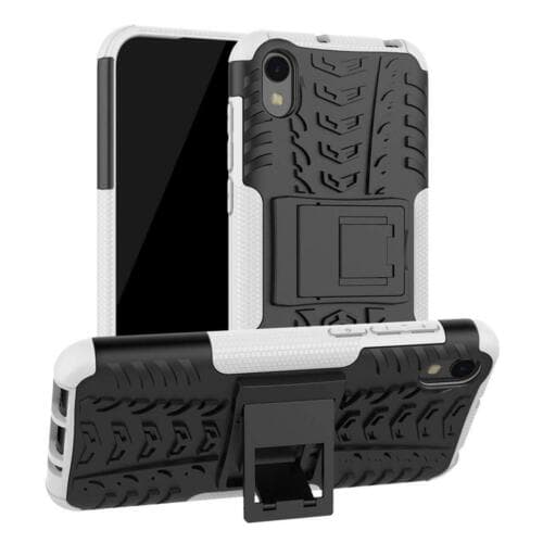 Honor 8S (KSE-LX9) Armour Shockproof Stand Phone Case Cover + Tempered Glass White