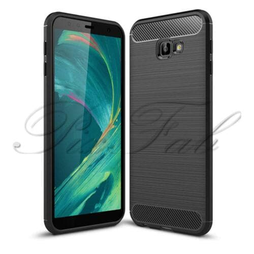 SAMSUNG Samsung Galaxy J4 Plus 2018 J4... Gel Phone Case Cover + Film tector (Black) Carbon Fibre