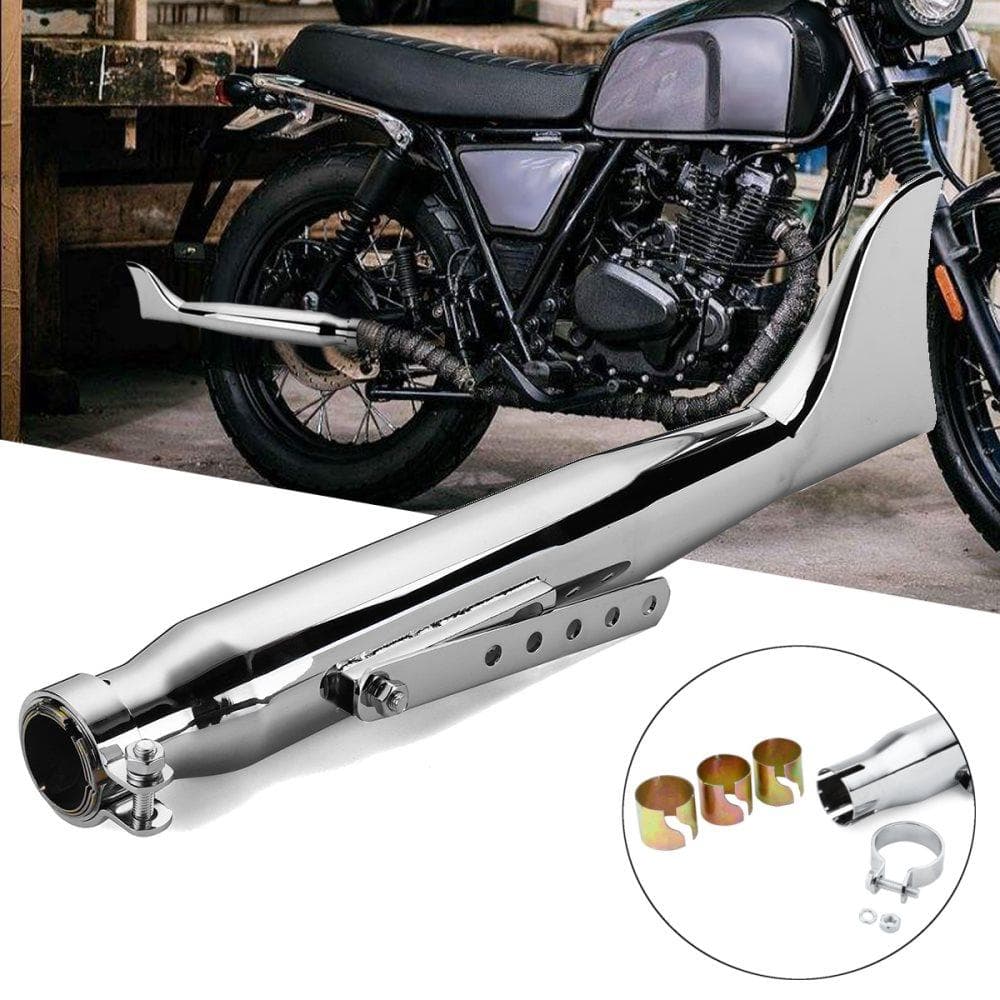Järn Universal Motorcykel Avgas Cafe Racer Pipe För Bobbers Racing Cyklar Krom (endast höger sida)(silver,C)