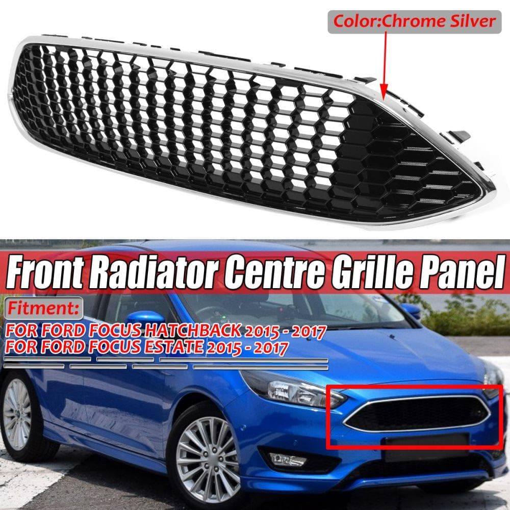 Svart m/silverram främre övre mittgallerbyte Honeycomb Mesh-skydd för 2015-2017 Ford Focus S SE MK3(silver)