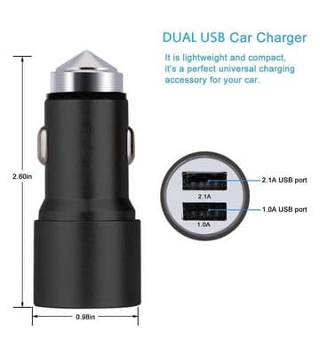 Samsung Galaxy M31 Prime Fast Charge Dual Port USB Full Aluminium Car Charger Adaptor 3.1A/24W (Black)
