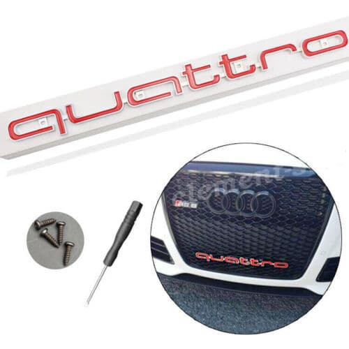 For Audi A6 S6 A7 S7 Q7# QUATTRO Emblem Front Badge Grill 3D Red Chrome Logo