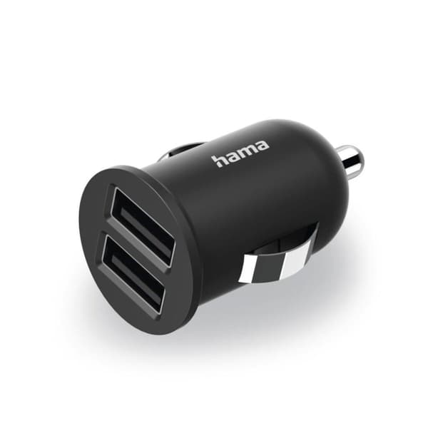 Hama 2-vejs USB oplader Cigarettænder. Opladningsadapter til bil 2,4A/12W Sort