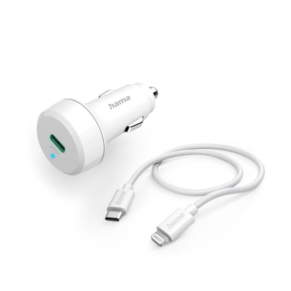 Hama Auton pikalaturi latauskaapelilla Lightning PD 20W 1 M valkoinen Valkoinen