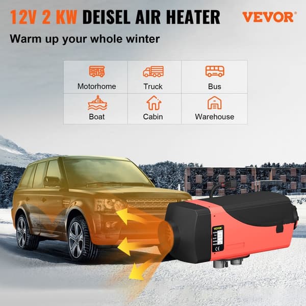 12V 2KW Diesel Luftvärmare - LCD Panel, Tidsinställd Uppvärmning, Låga Utsläpp