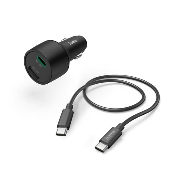Hama bilhurtigoplader 1x USB-C 1x USB-A PD/QC Ladesæt 32 Watt Sort Sort