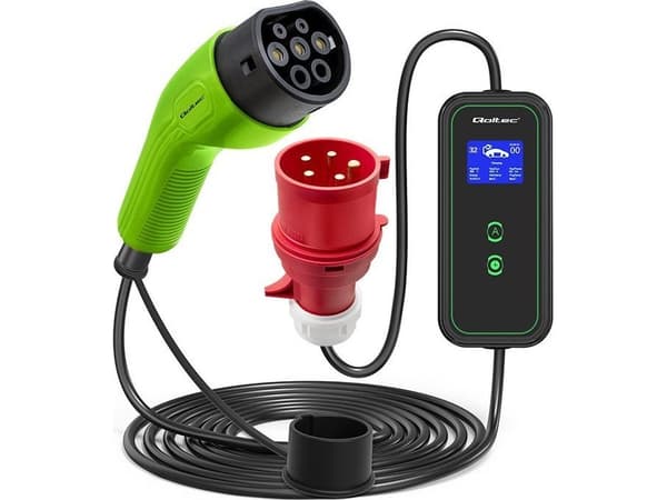 Qoltec - EV-laddningsstation - 2-i-1, 230V, CEE 5-polig - 7 kW - 32 A (IEC 62196 Type 2) - svart, grön