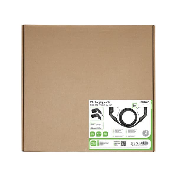 Deltaco e-Charge EV-3205 - elbilopladningskabel, 5 m, Type 2, 3-fase, 32 A