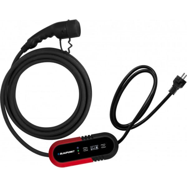 Blaupunkt P1PM2T2 - elektrisk bil laddningsenhet med kontrollpanel, 8 m, Shuko-Type2, 1-fas Svart