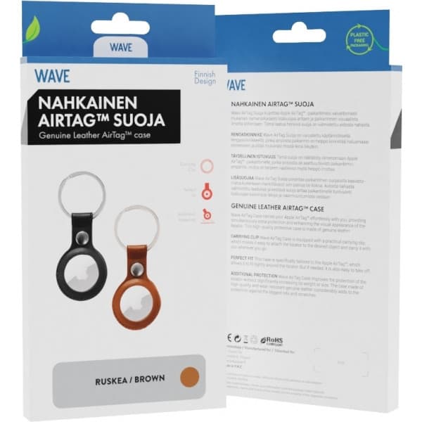 Wave Genuine Leather med nyckelring, Apple AirTag, brun