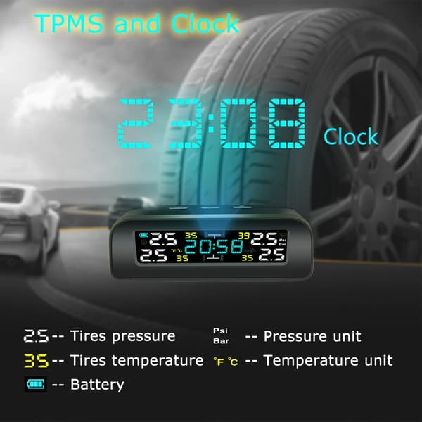 Dæktrykssensor TPMS med solcelle