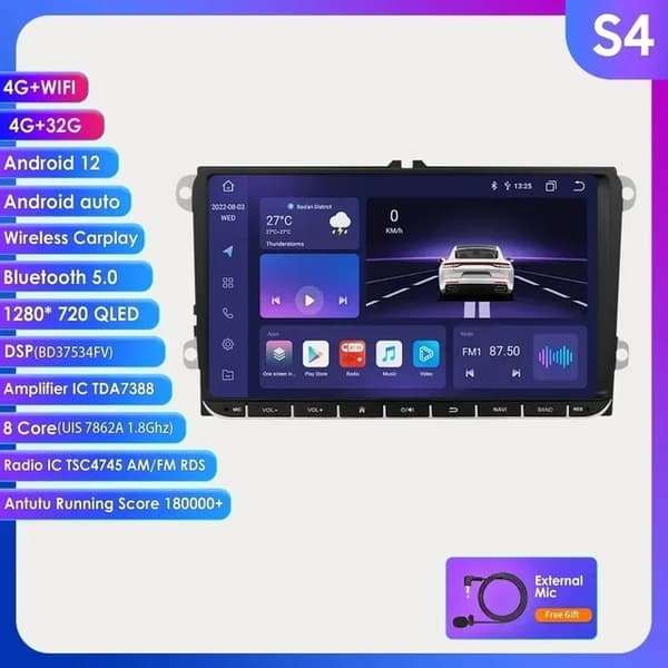 Auton radio, Android 12, Carplay, S3