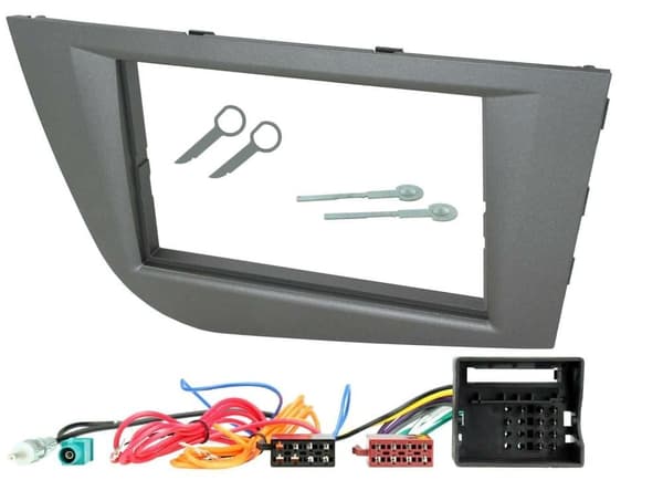 DARK GREY DOUBLE DIN FACIA ISO QUADLOCK FAKRA ANTENNA KIT FOR SEAT LEON 05-2012