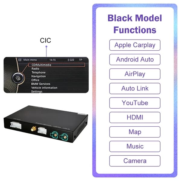 Apple Carplay, Langaton yhteys, Android Mirror Link, CIC-järjestelmä musta