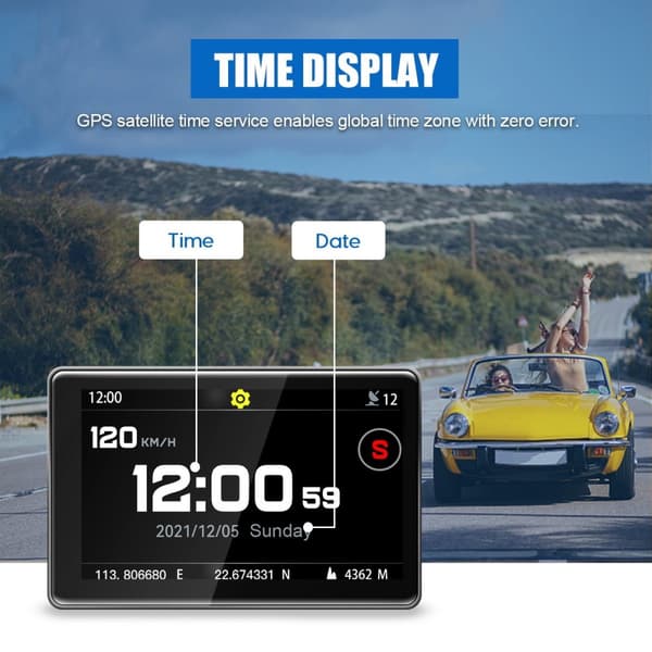 Bil hastighedsmåler, GPS satellitter, HUD Head Up Display