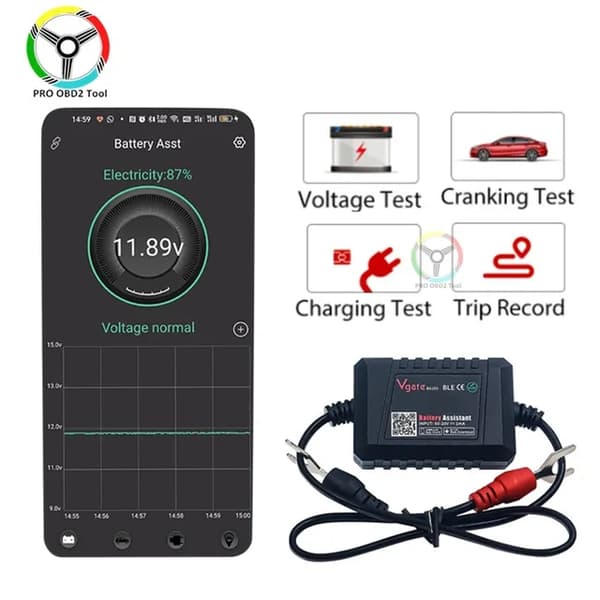 Bilbatteri tester, Bluetooth 40 forbindelse, Kompatibel med Android og iOS telefoner., Vgate Batteri Tester