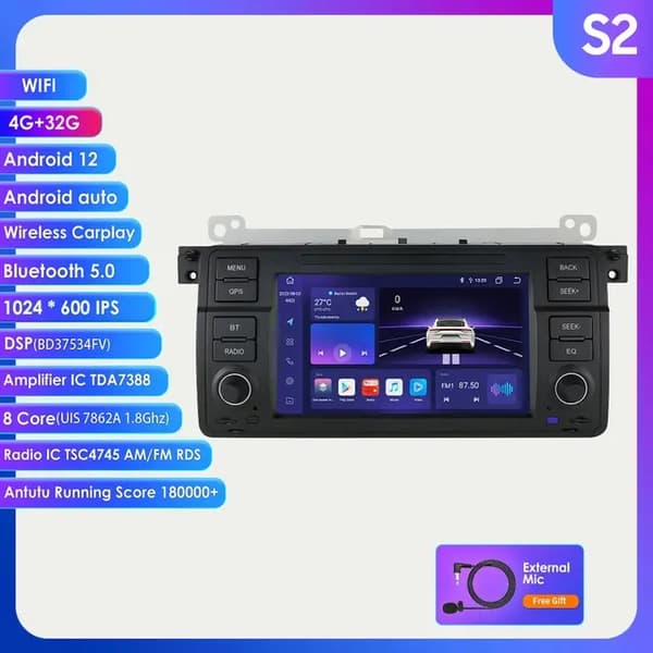 Carplay stereo, Android 12, GPS-navigation, HC1