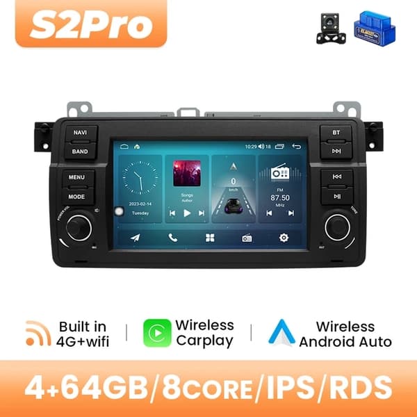 Bilradioafspiller, Android 12, Trådløs Carplay, 2GB 32GB OBD Cam