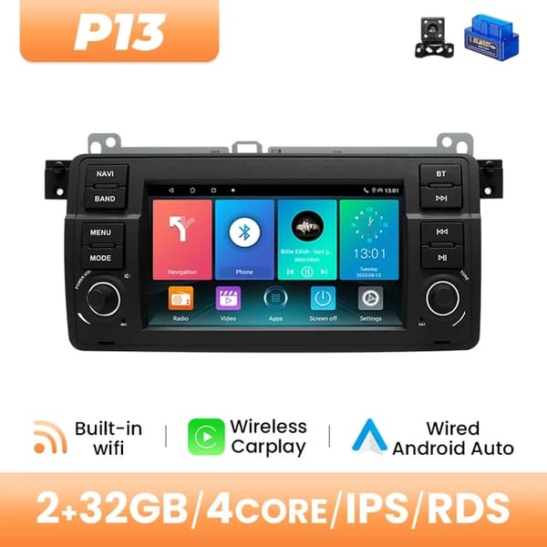 Bilradioafspiller, Android 12, Trådløs Carplay, 2GB 32GB OBD Cam
