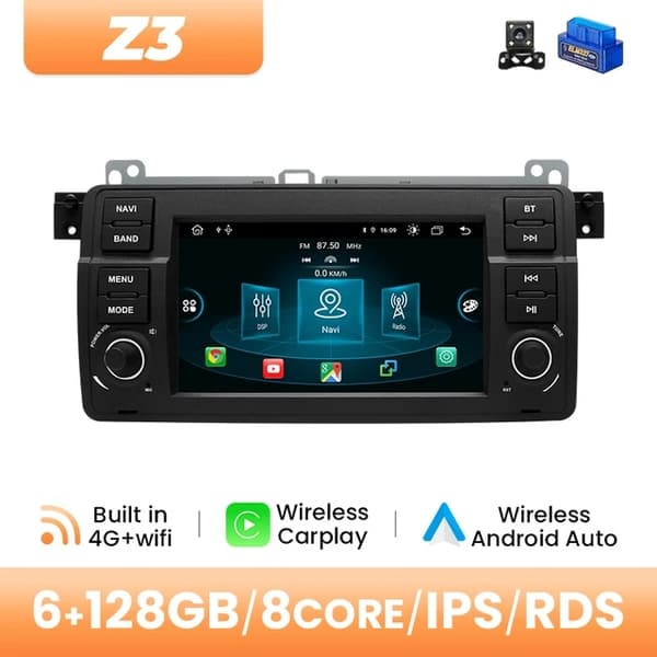 Bilradioafspiller, Android 12, Trådløs Carplay, 2GB 32GB OBD Cam