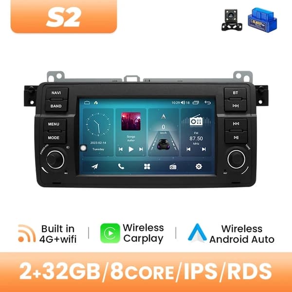 Bilradioafspiller, Android 12, Trådløs Carplay, 2GB 32GB OBD Cam