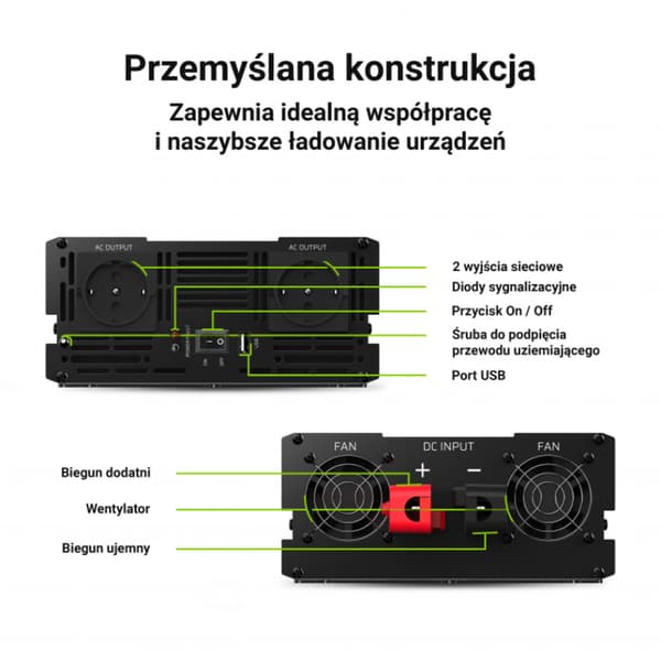 Green Cell - Spændingsomformer Green Cell® Inverter 12V til 230V 2000W/4000W Ren sinusbølge