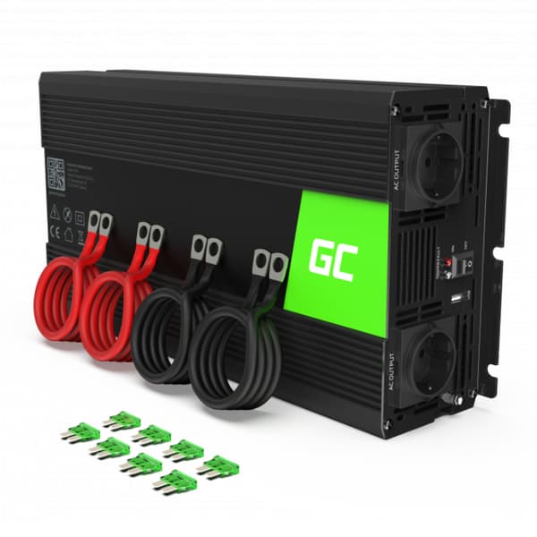 Green Cell - Spændingsomformer Green Cell® Inverter 12V til 230V 2000W/4000W Ren sinusbølge Sort
