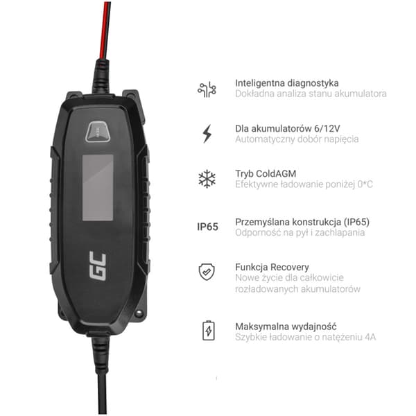 Green Cell - Oplader, ensretter til 6V / 12V (4A) batterier med intelligent diagnosefunktion