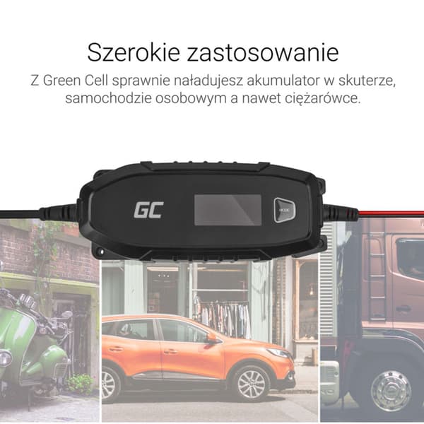Green Cell - Oplader, ensretter til 6V / 12V (4A) batterier med intelligent diagnosefunktion