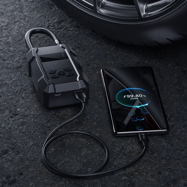 WEKOME Pi801 - Bærbar elbilpumpe + Power Bank 2000 mAh (sort)