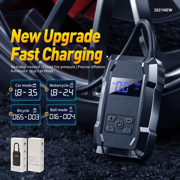 WEKOME Pi801 - Bærbar elbilpumpe + Power Bank 2000 mAh (sort)