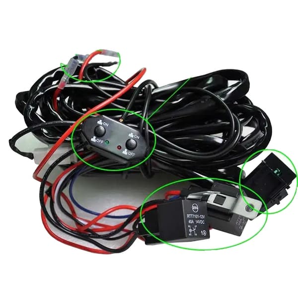 Bilstrålkastarkabel, 12V strömförsörjning, växelrelä säkring, 2 Knappar Tråd