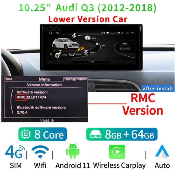 Bilmonitor, Android Touch Screen, Google GPS Navigation, RMC 8-64GB, Otte Kerne
