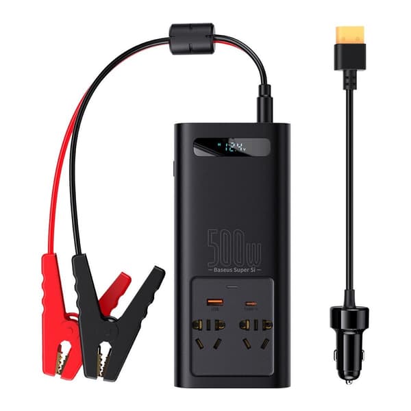 Bilspændingsomformer 12V til 230V 500W EU og CN stik Sort