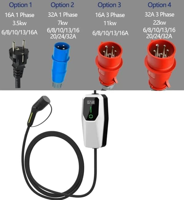 Ladekabel elbil -Type 2 opladningskabel  til 1 fase op til 16A, 7-22  kW effekt.