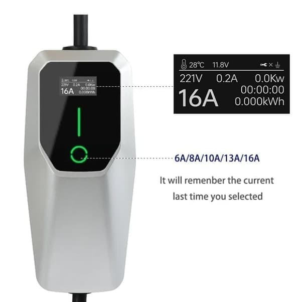 Ladekabel elbil -Type 2 opladningskabel til 1 fase op til 16A, 7-22 kW effekt.