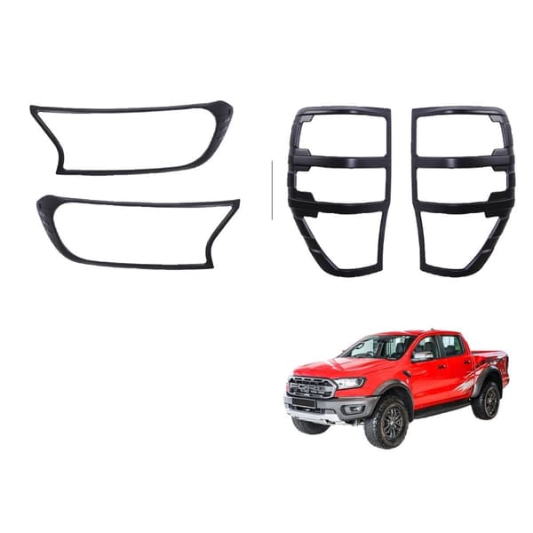 Baglygorefemina: Baglygte- og Forlygteafdækninger, Mat Sorte, Ford Ranger Raptor 2015-2021,4 stk