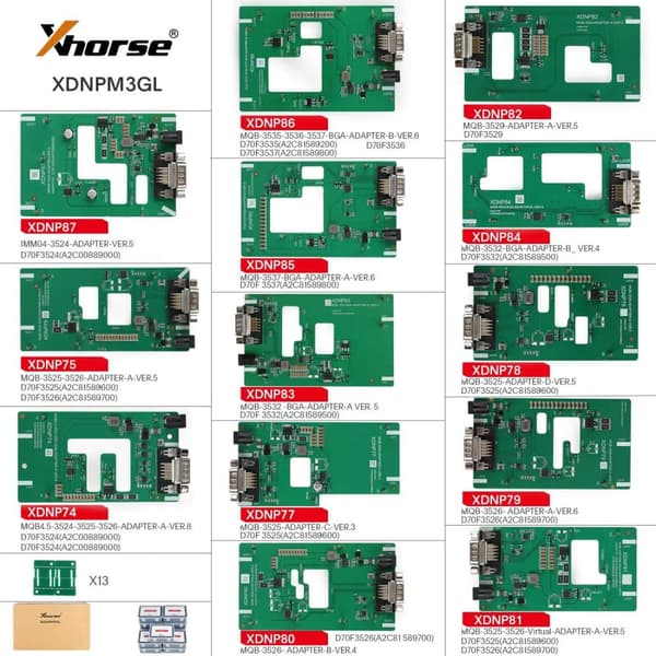 Xhorse MQB48 13-delars lödfritt adapter set, CE-certifierat, kompatibelt med flera verktyg.,13st