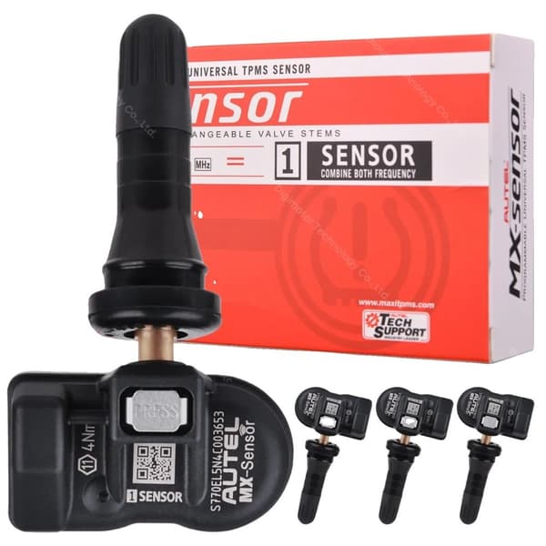 TPMS-sensor, 2-i-1 frekvens, udskiftelige ventilstammer,4 stk. Gummi
