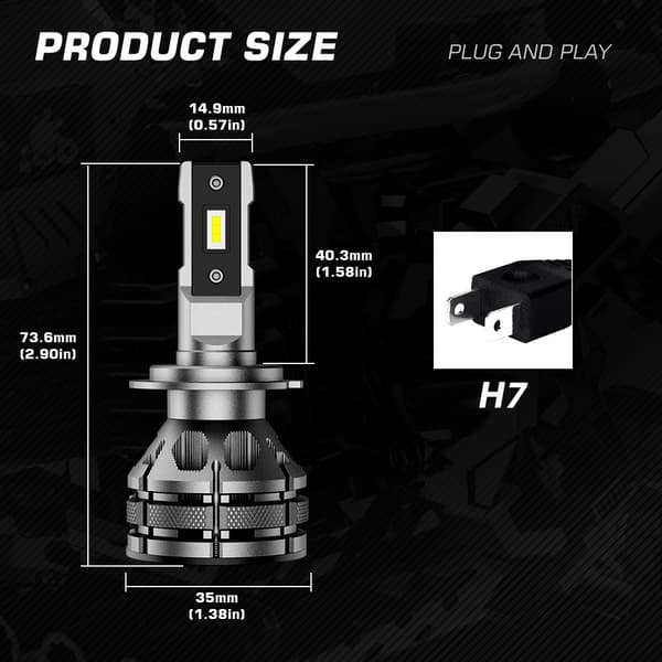 H7 LED Bilforlygtepærer, 15000LM Lysstyrke, 80W Strømforbrug,H7