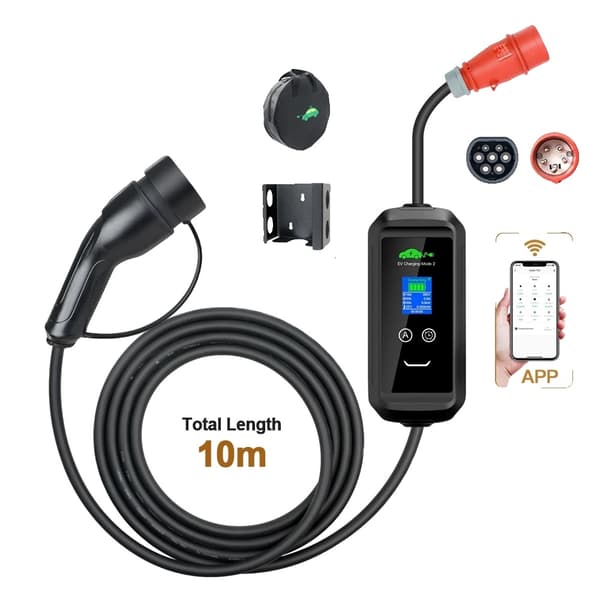 11KW Typ 2 EV-laddare, Justerbar Ström 6A-16A, 10m Kabel, IP66,11KW Med APP 10M